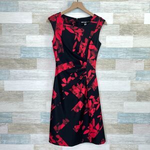 Karl Lagerfeld Paris Ruched Sheath Dress Black Red Floral Cocktail Womens 2